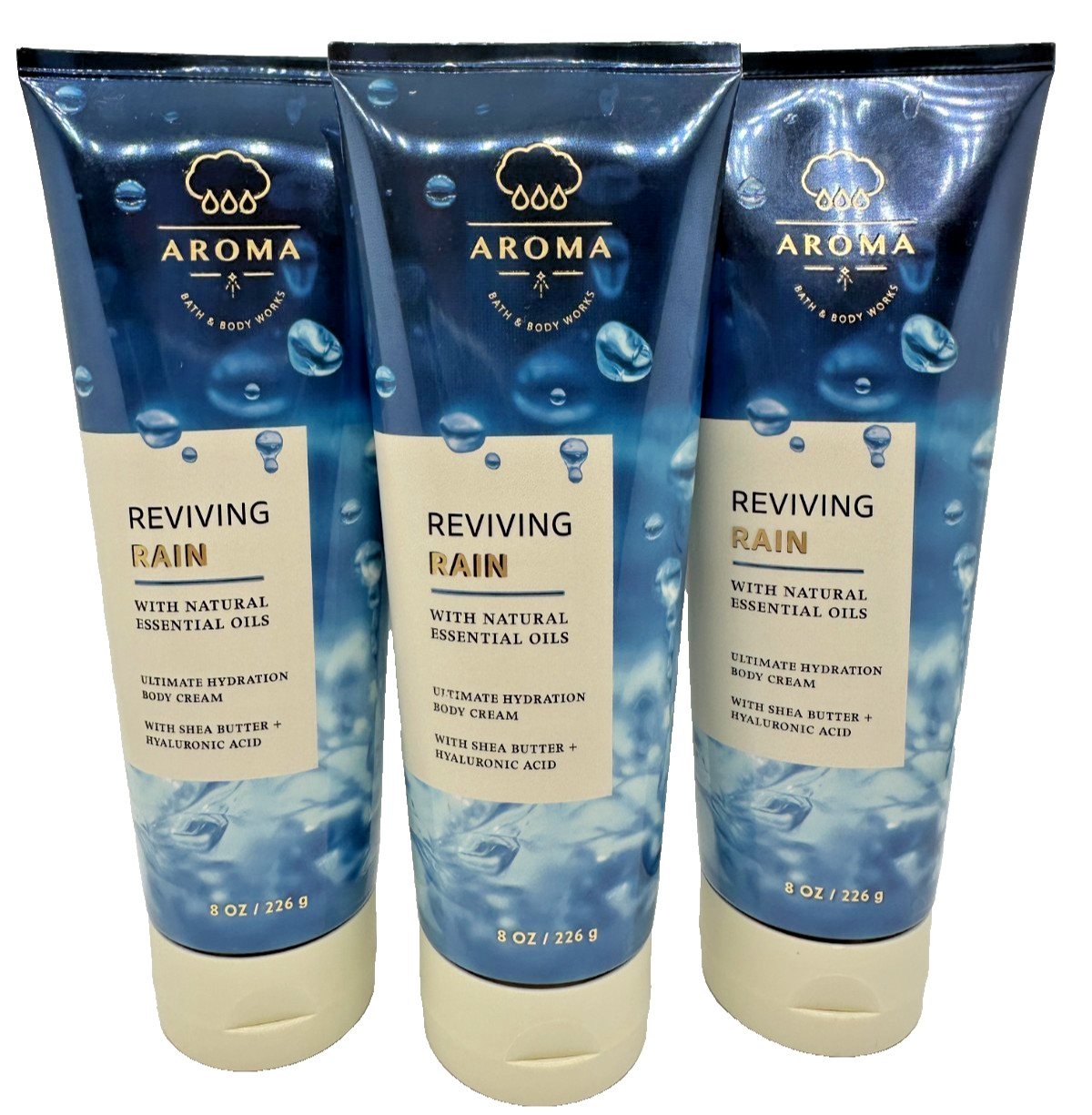 NEW Bath & Body Works Lot of 3 Tubes Aroma Reviving Rain Body Cream Lotion 8 oz