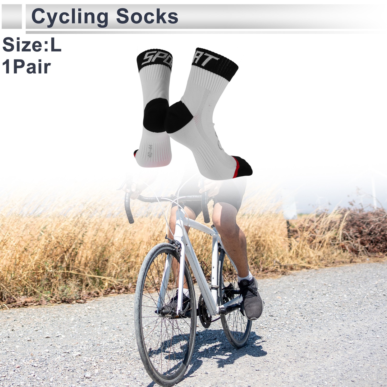 Cycling Socks Sweat-Absorbent,Anti-Friction L Letter Medium White,Black