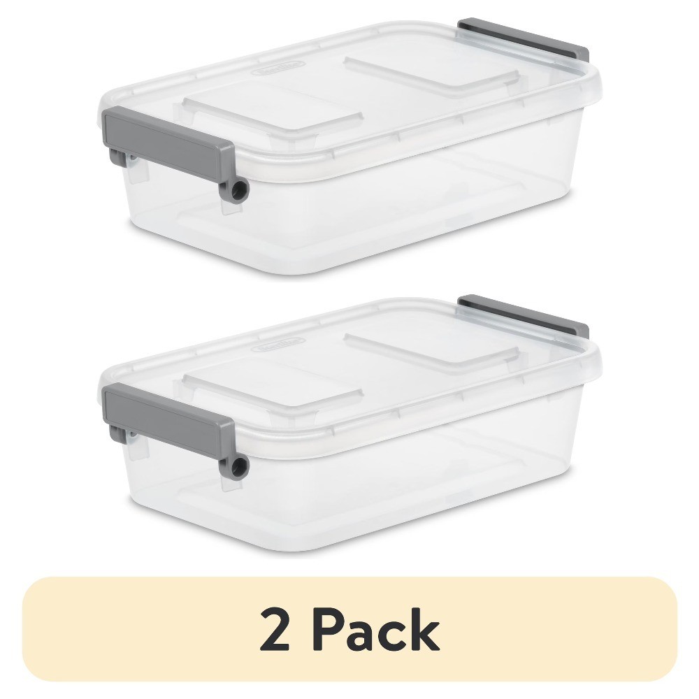 2-Pack Modular 2.7 Quart Latching Storage Bins with Write-On Lid, Clear Plastic