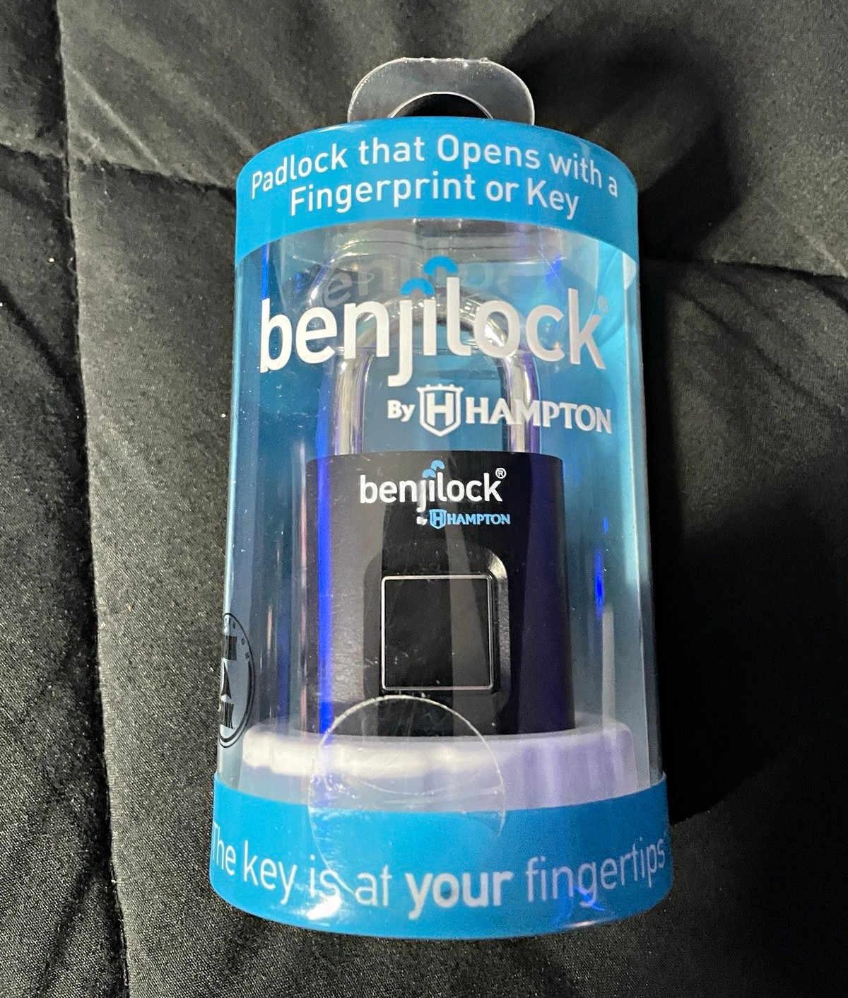 BenjiLock by Hampton Fingerprint & Keyed Padlock, Black/Silver Metal