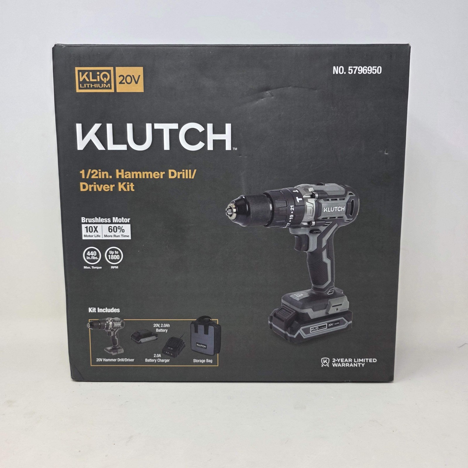 New Klutch 5796950 20V 1/2in. Hammer Drill/Driver Kit