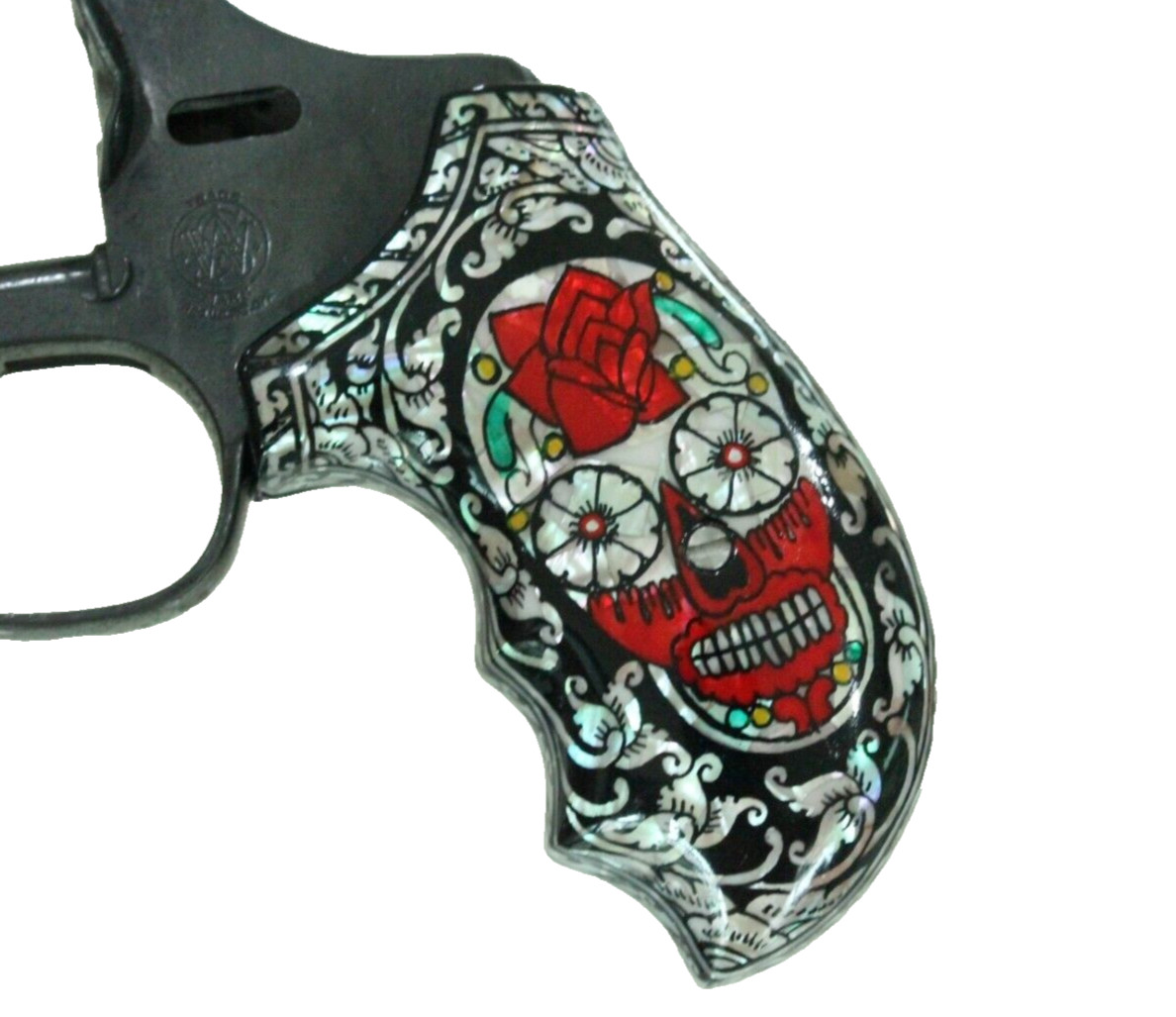 Mother of Pearl Black Red Sugar Skull Art for S&W J Frame Round Butt Grips m 642