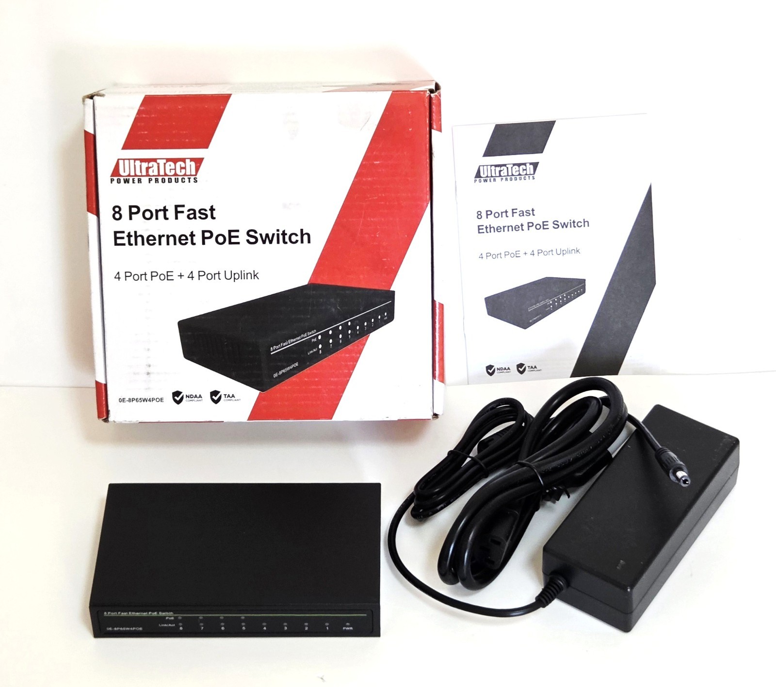 ULTRATECH 8-PORT ETHERNET POE SWITCH -4 POE PORTS + 4 PORT UPLINK 0E-8P65W4POE