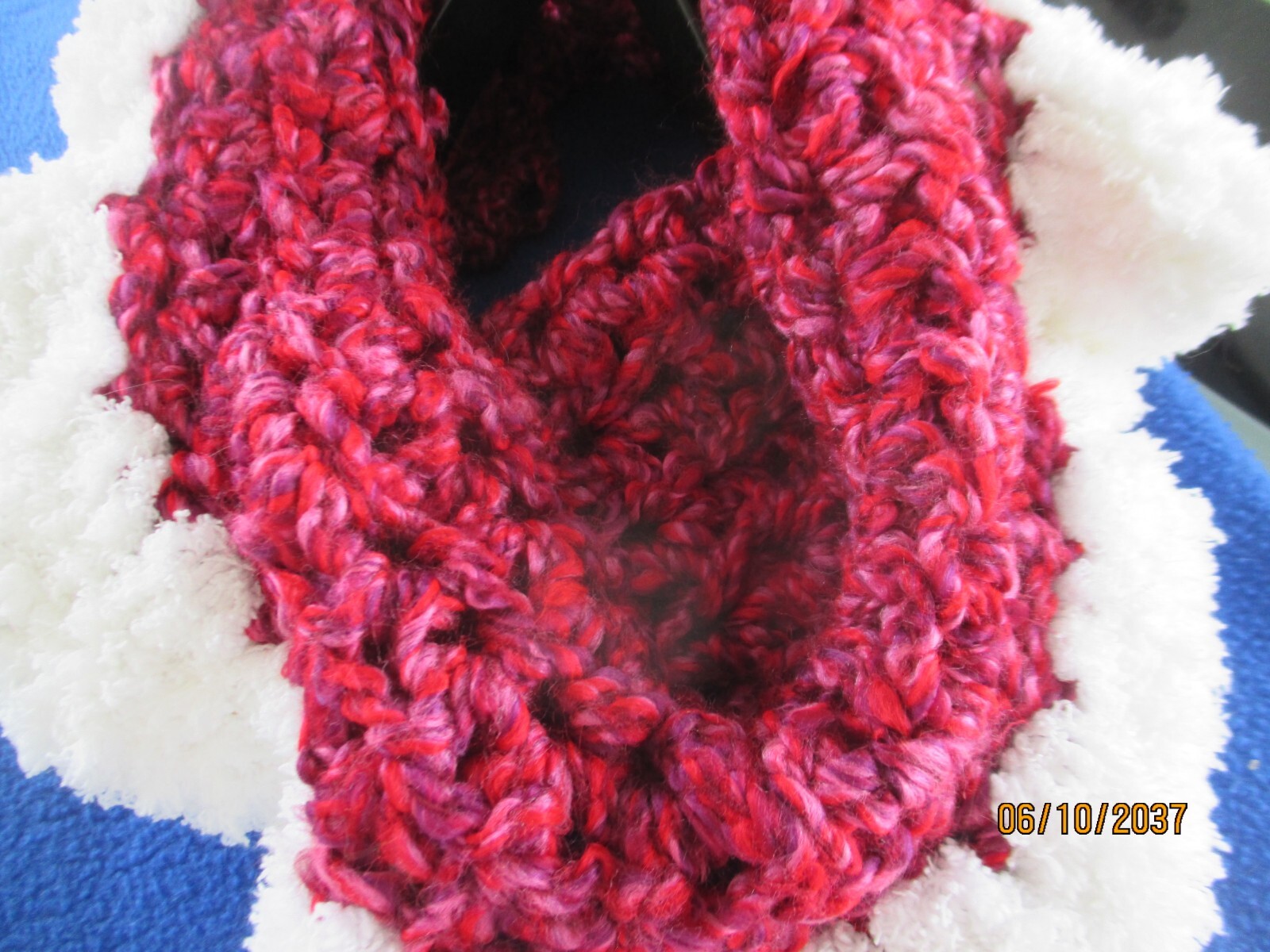 A Santa Special Cowl Collar Bright RED w/ a WHITE Faux Fur Trim Acrylic Adult Sz