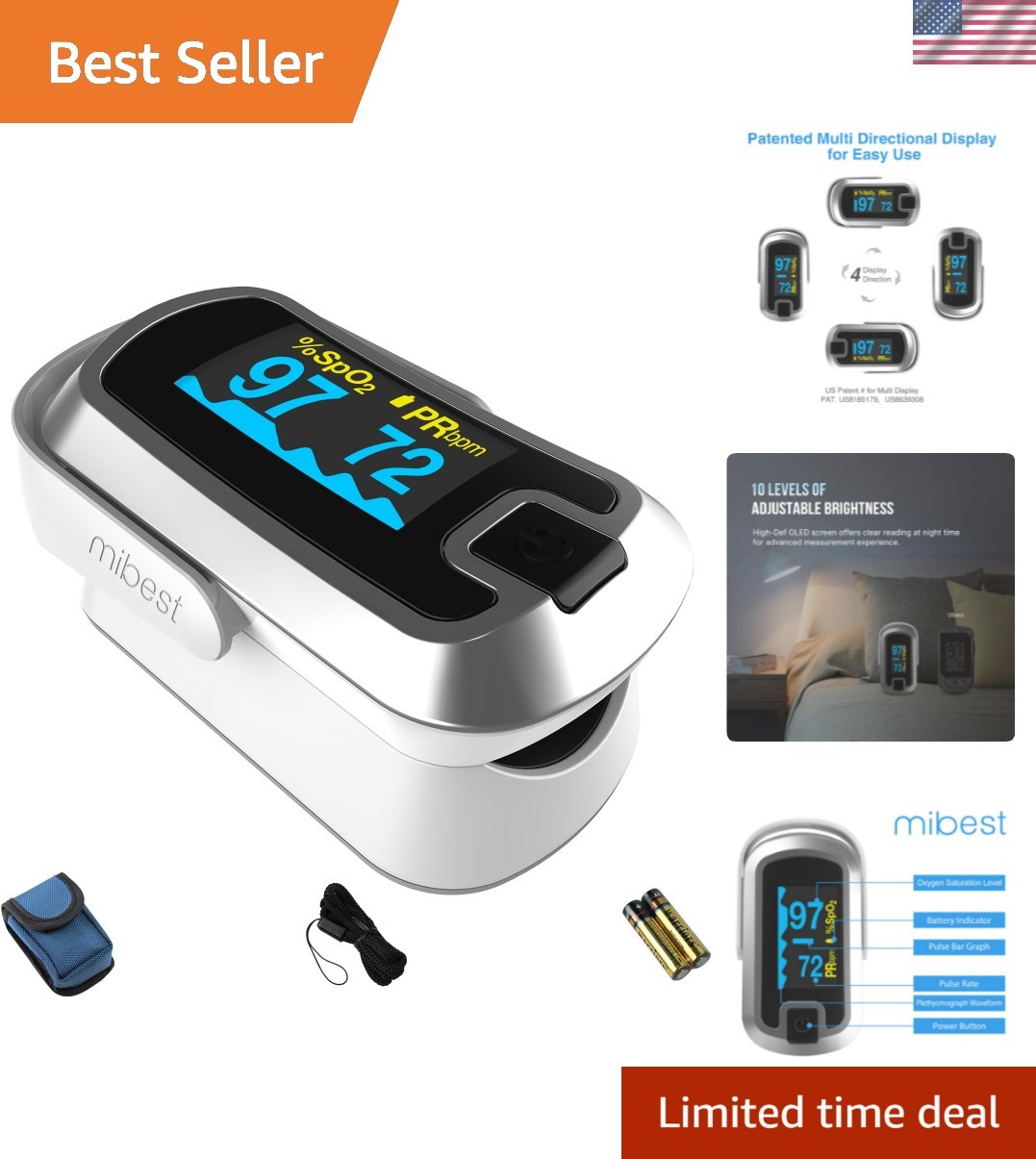 Elegant Dual-Color OLED Finger Pulse Oximeter - Accurate O2 Meter Ready to Use