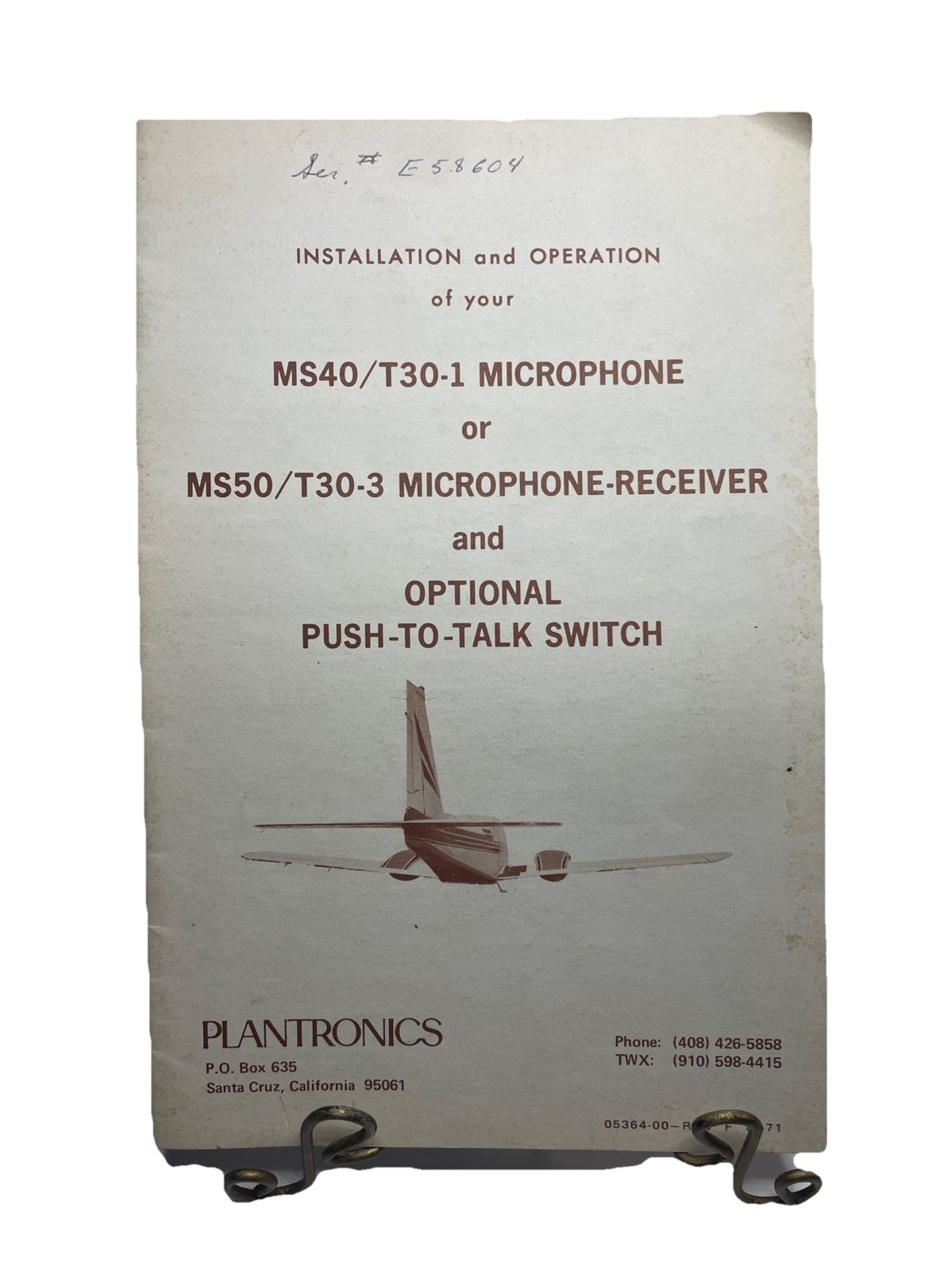 1971 Plantronics Install & Operation Manual MS40/T30-1 & MS50/T30-3 Microphones