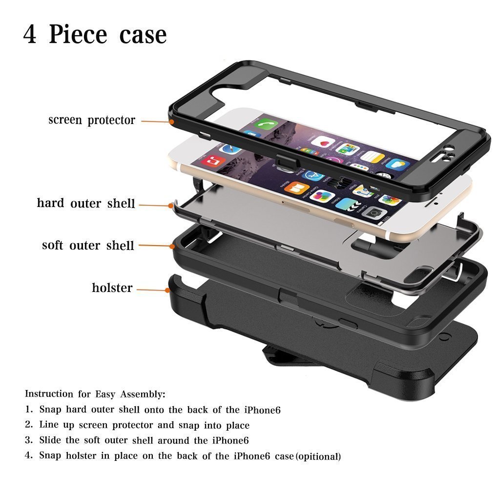 For iPhone 6 6s Plus Case Shockproof Fits Defender Belt Clip Screen Protector