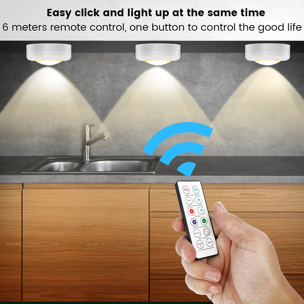 3PCS LED Puck Light Wireless Under Cabinet Lighting bulbs Kitchen Counter Light