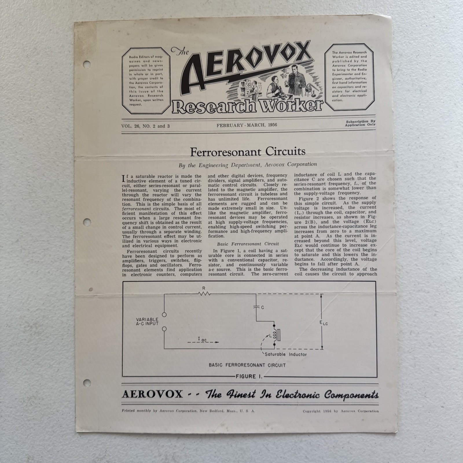 Aerovox Corporation Feb-March 1956 Vol. 26 No. 2 & 3 Worker Newsletter Vintage
