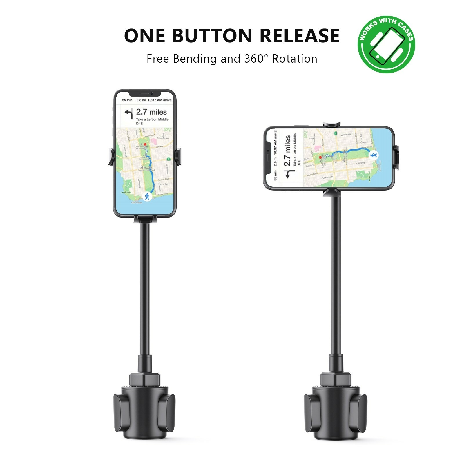 Universal Car Mount Cup Phone Holder Adjustable 11" Gooseneck GPS Stand Cradle