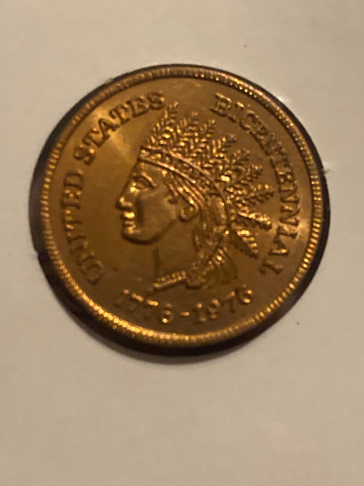 1776 -1976 Bicentennial Indian John Hancock 20 MM Copper