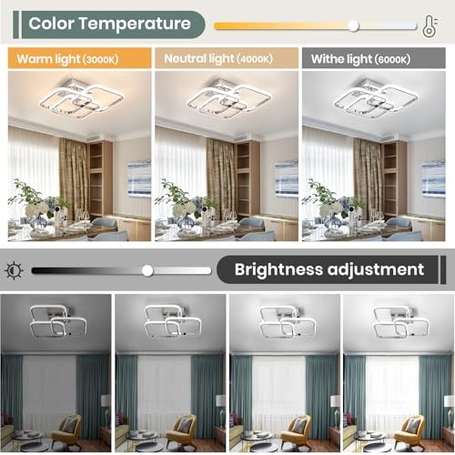 Modern Ceiling Light,Dimmable LED Ceiling Light Fixtures with Remote Chrome