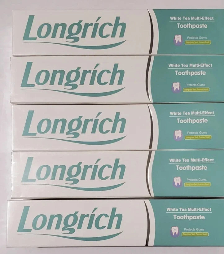 LONGRICH Toothpaste,WHITETEA,FLUORIDE FREE,DEEP CLEANING 5 Pack Family Size 200g