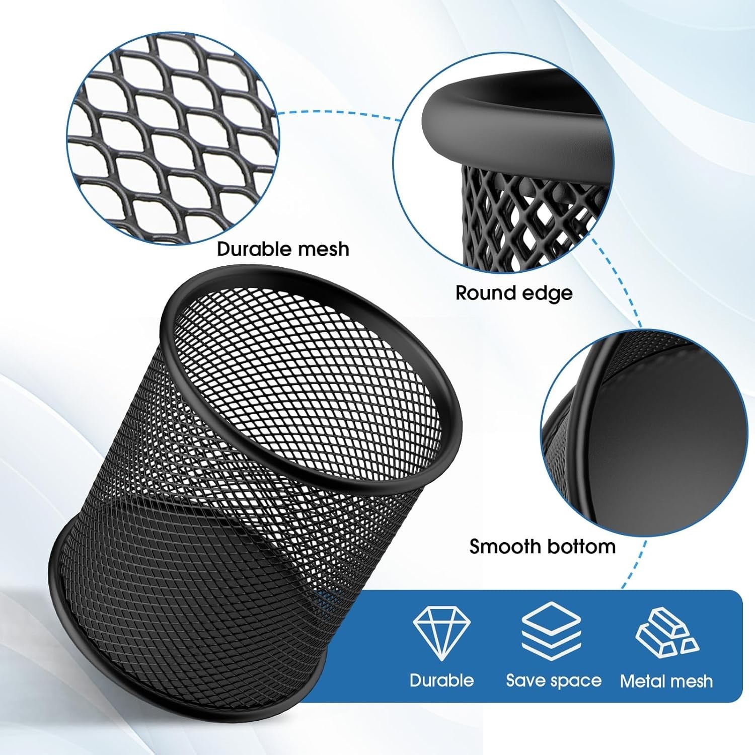 Versatile 3-Pack Pencil Holders - Black Mesh Metal Organizers for Any Desk