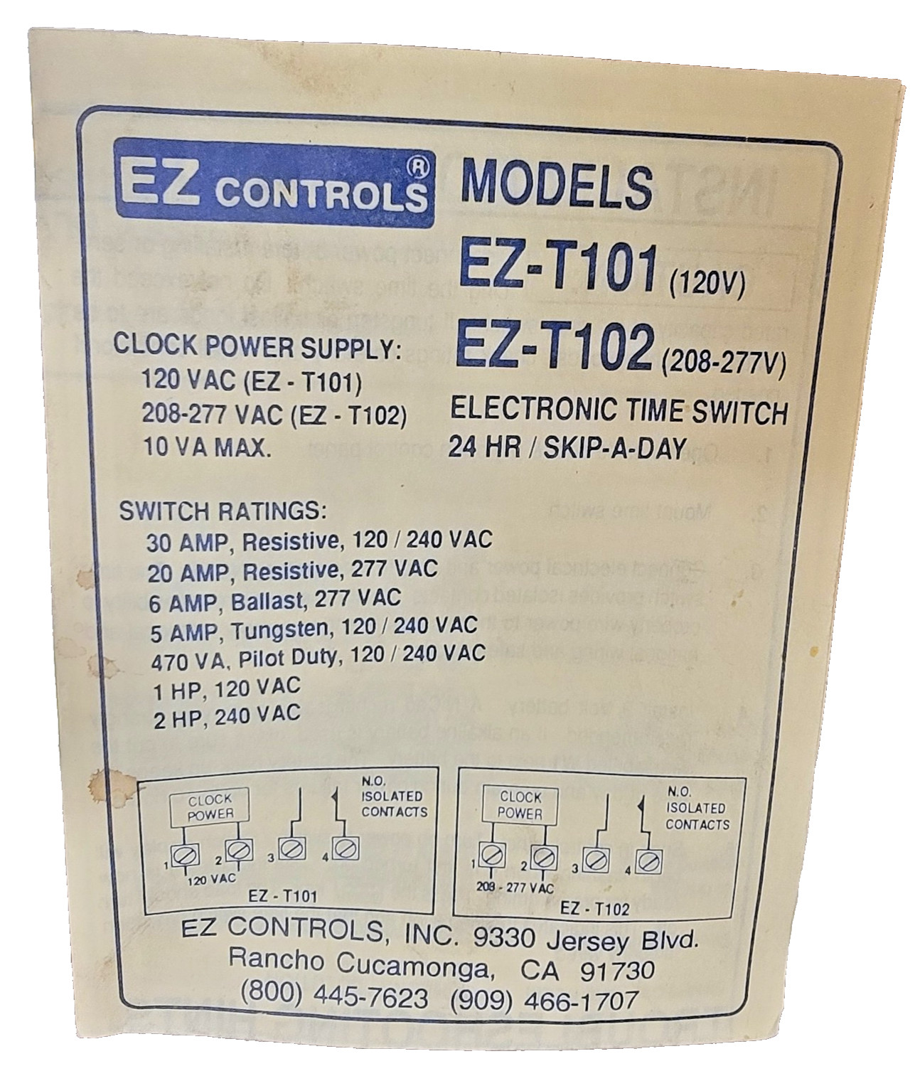 EZ Controls EZ-T101 Electronic Time Switch
