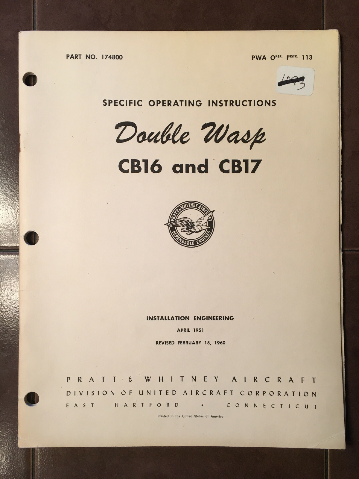 Double Wasp R-2800 CB16 & CB17 Engines Specific Operation Instructions