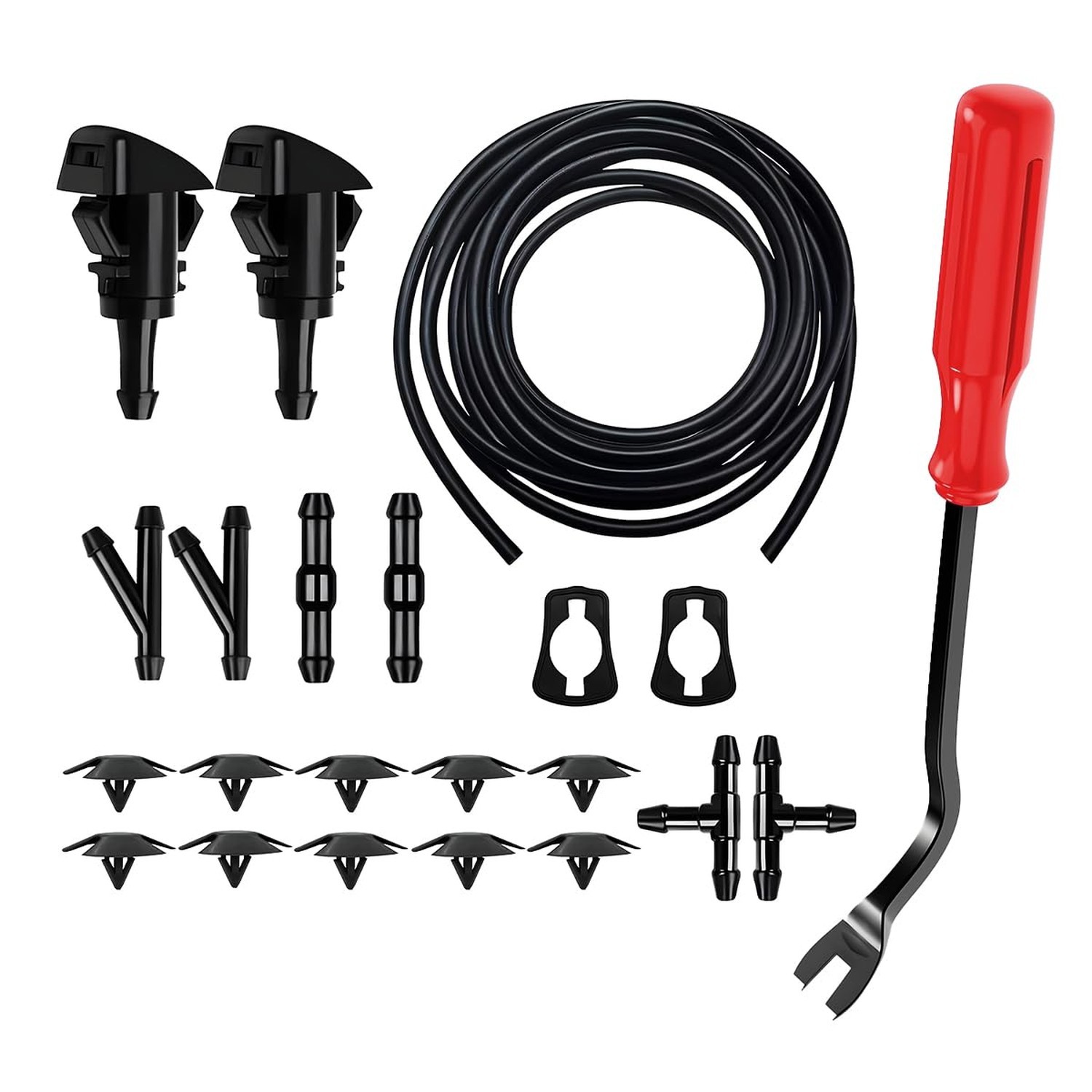 22PCS Car Windshield Washer Hose Kit, 2 Meter Washer Fluid Hose with 6PCS Tub...