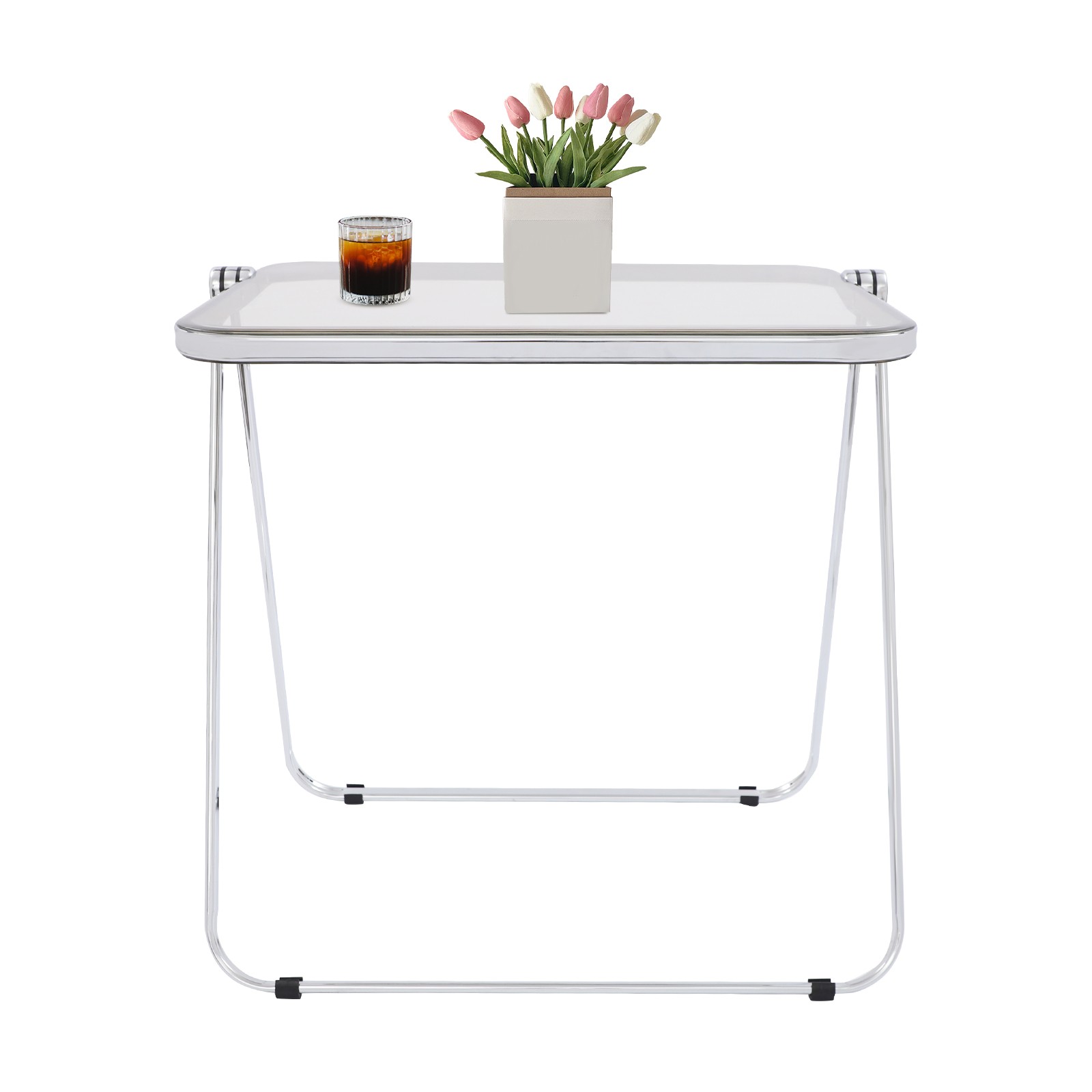 Clear Foldable Side Storage Table Tiny Desk For Home Office Small Computer Desk