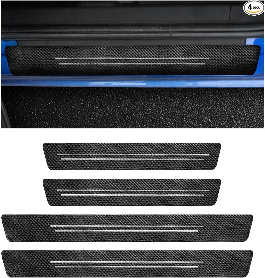 4 PCS Car Door Sill Protector, Waterproof Carbon Fiber Style Car  Color: White