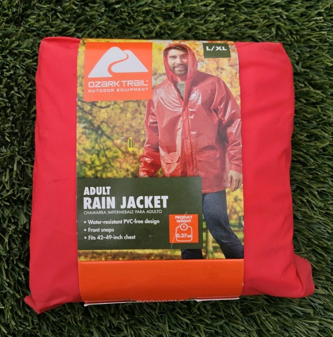 Lot 2 Ozark Trail Large/XL ADULT Rain Jackets Coat 1 Teal Blue & 1 Red Unisex