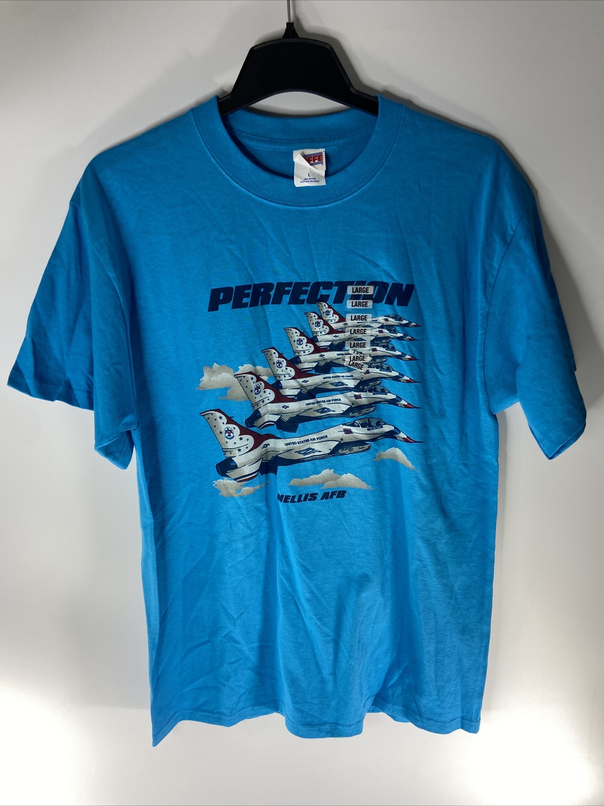 Nellis AFB T Shirt Fighter Pilot Size Large Blue Never Worn Soffe Rare