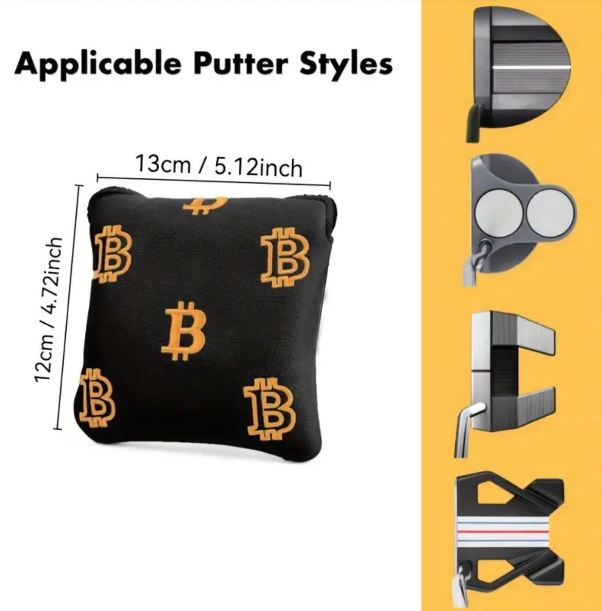 Bitcoin Design Mallet Style Putter Head Cover (White)