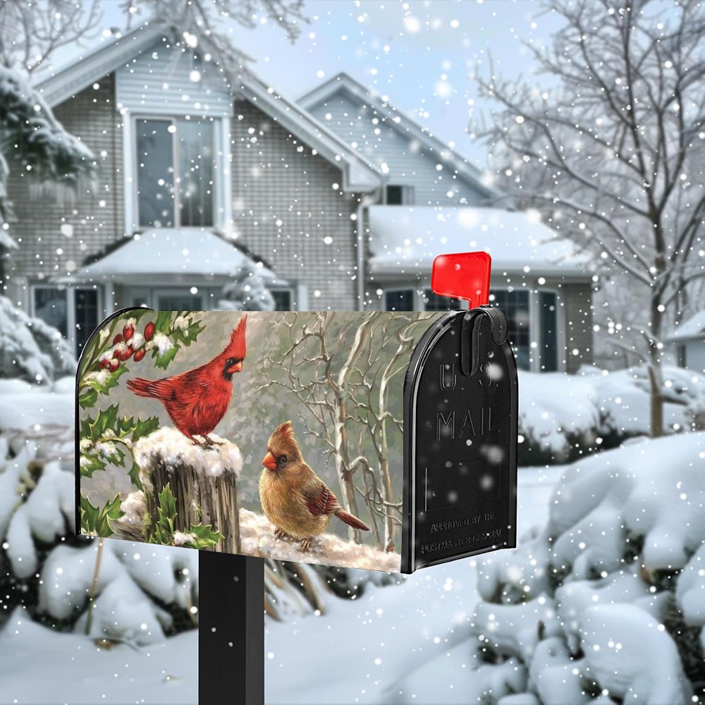Magnetic Mailbox Wraps Red Bird Dust-Proof Letterbox Covers Home Decor 18" X 21"