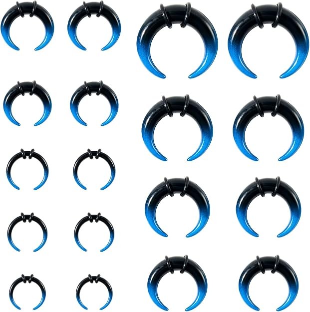 Beautidots 18Pcs Septum Stretching Kit 14G-00G - Pincher 14g-00g, Blue&Black
