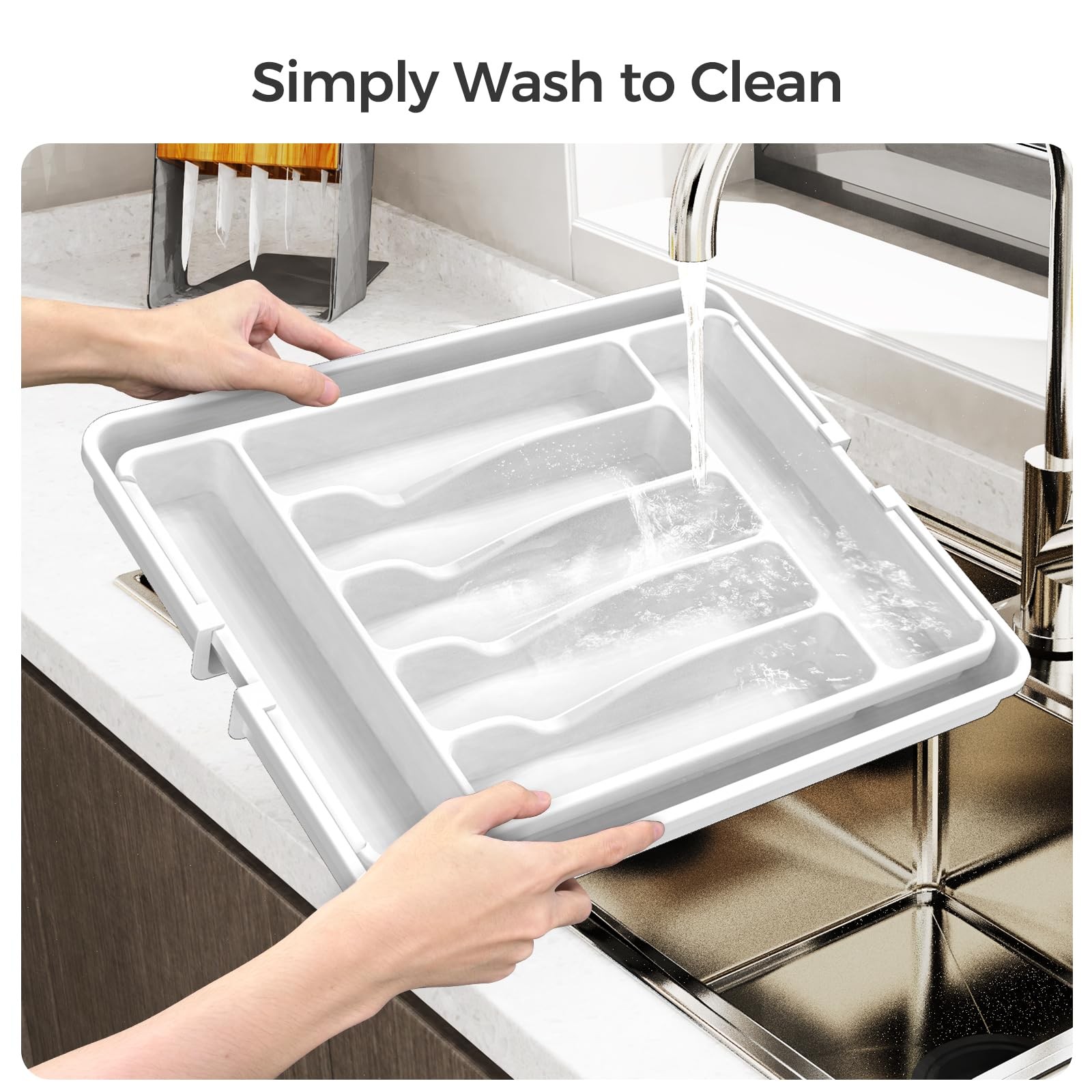 ukeetap Extra Large Expandable Silverware Organizer, BPA-Free Food-Safe White