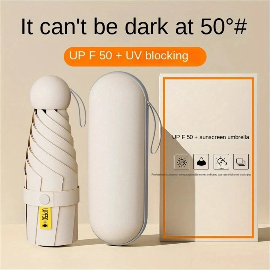 Mini Pocket Compact Umbrella Sun Anti UV 5 Folding Rain Windproof + Carry Case