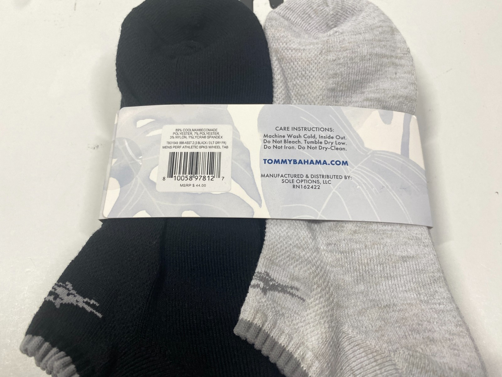 NWT Tommy Bahama Coolmax Performance Low Cut Socks One Size - 6 Pair Grey/Black