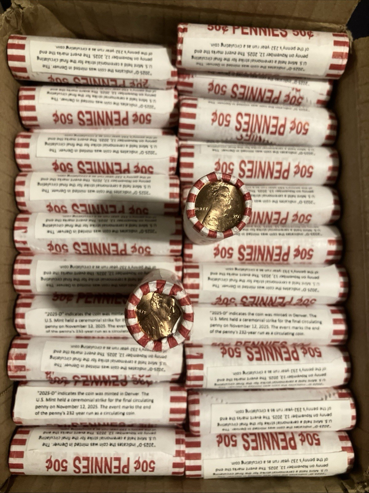 2025 D Penny Roll - Uncirculated, BU-1 Sealed Roll of 50 ~ The Last Penny ~ 🦅