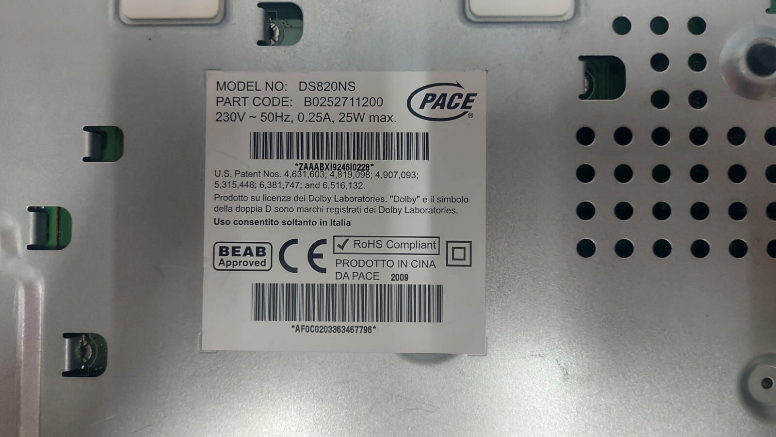 Used Sky Digital Satellite Decoder Pace DS820NS