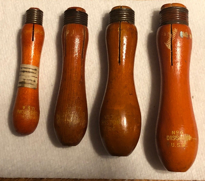 Lot Of 4 Vintage Disston No 1,  No 2, No 3 & No 4 Stronghold Wooden File Handles