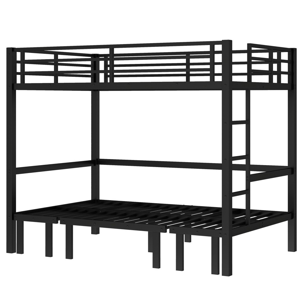 Full over Full Metal Bunk Bed - Pull-Out Lower Bunk (3 Sections) w/Safety Rails