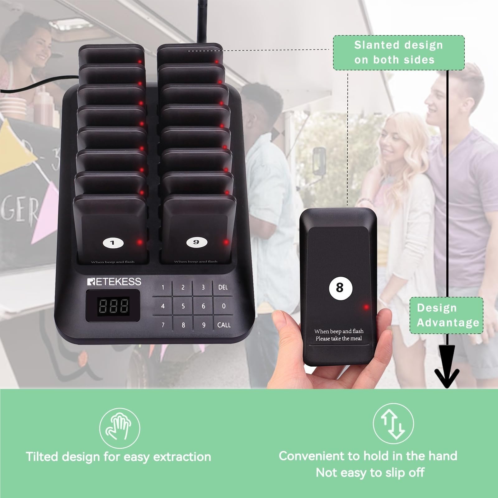Restaurant Pager System 984ft Long Range Vibration Flashing Buzzer 16 Pagers