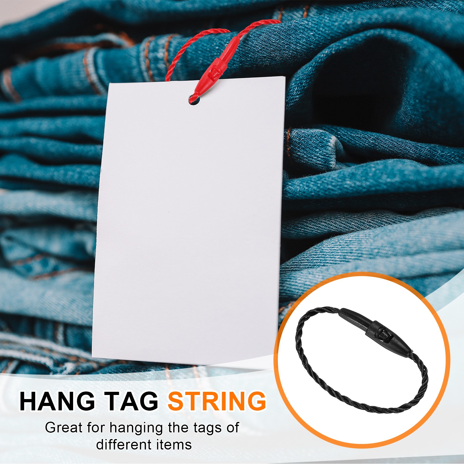 200 Pcs Polyester Hang Tag String 3" Snap Lock Pins Loop Fastener, Black