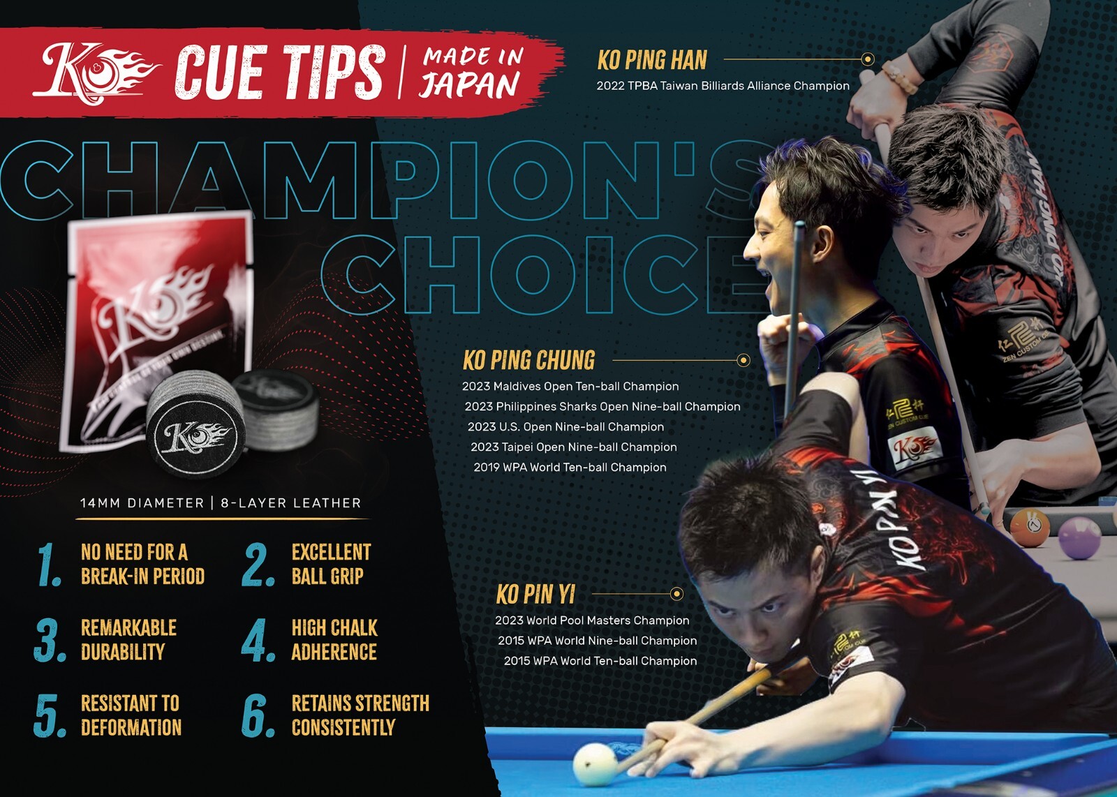 (1) KO Cue Tip, Layered Pool Cue Tip (SOFT)