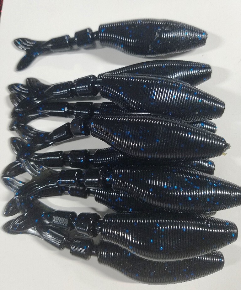 CHATTERBAIT,BLADED JIG,SWIM JIG, TRAILER-4' BLACK/BLU FLAKE 10 PAC GARLIC+SALT