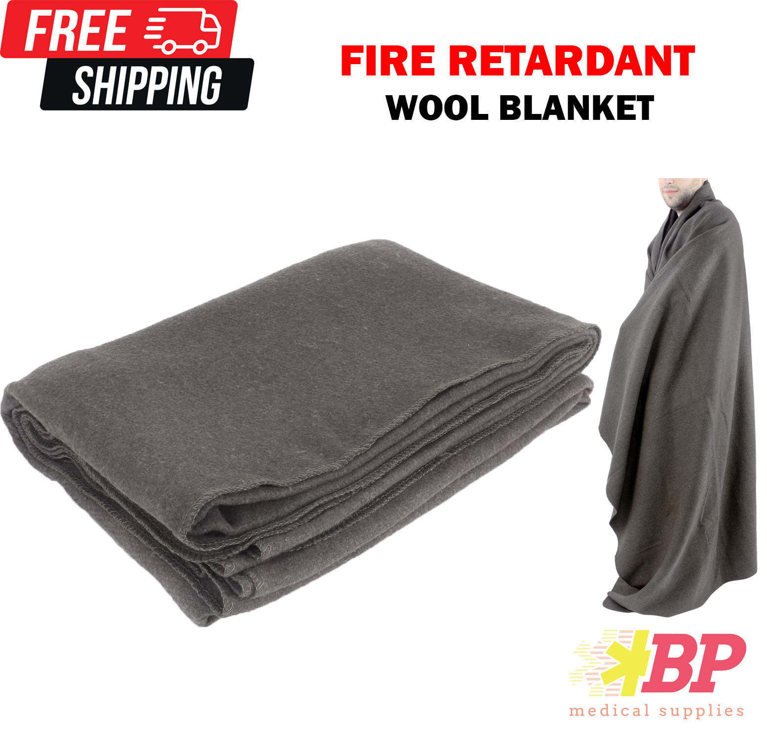 Ever Ready First Aid Warm Wool Fire Retardant Blanket 62" x 80" - Gray