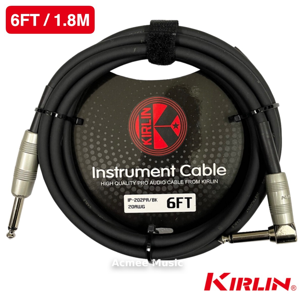 Kirlin 6FT IP-202PR Guitar Instrument Cable -20AWG, 1/4" Straight to Right Angle