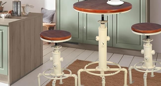 Industrial Bar Table 31.5-41.3" Adjustable Pub Table Kitchen Dining Coffee