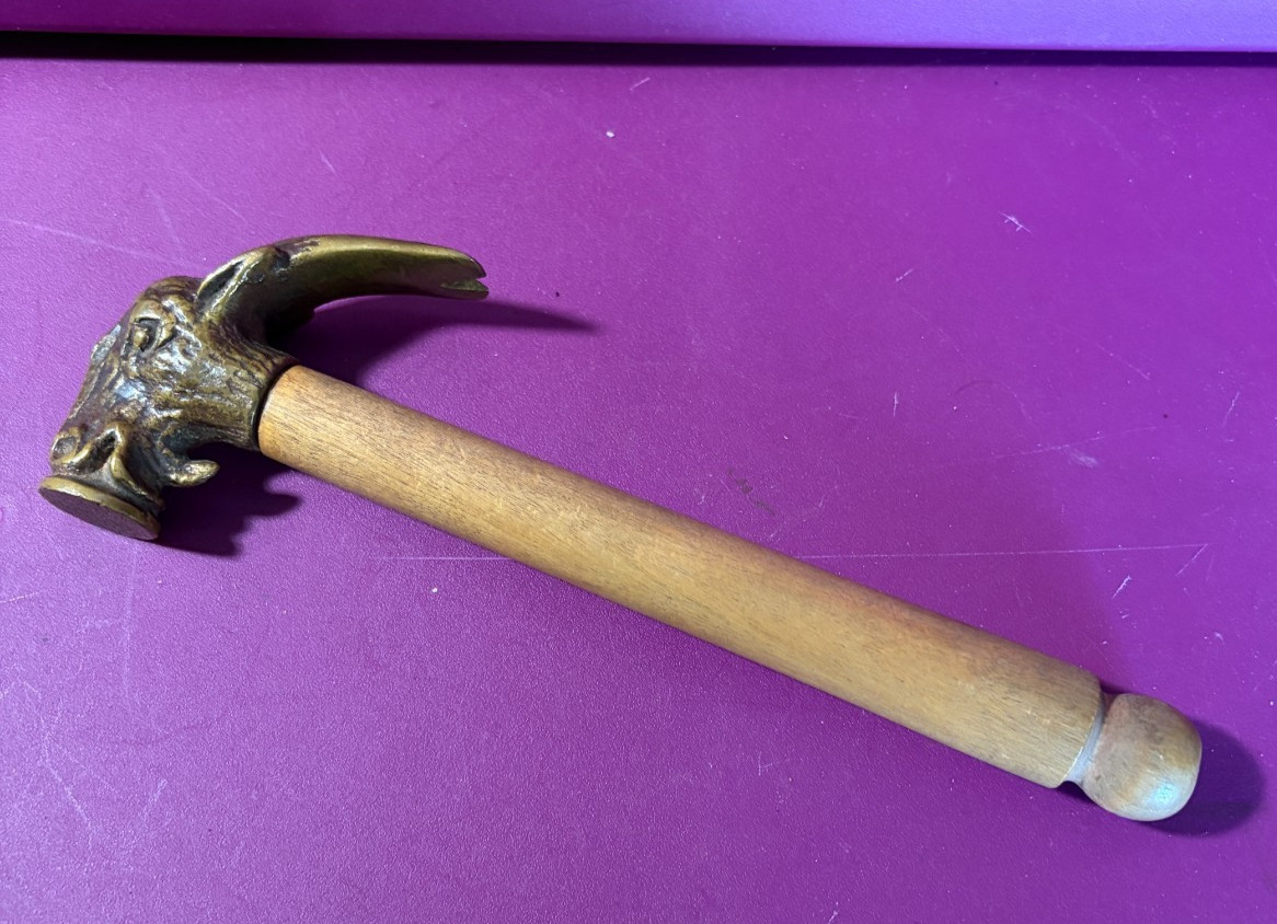 Mitteldorfer Strauss 1920s Bronze Goat Head Hammer w/pat. number & orig. handle!