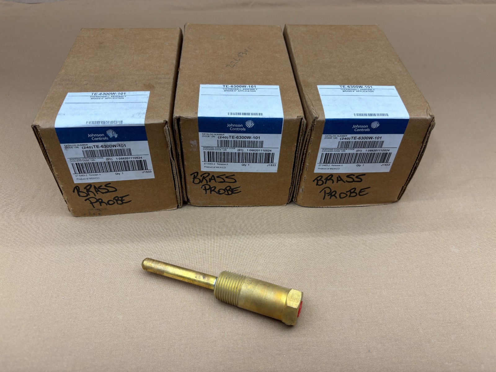 Lot of 3x Johnson Controls TE-6300W-101 Brass Probe Immersion Thermo Well