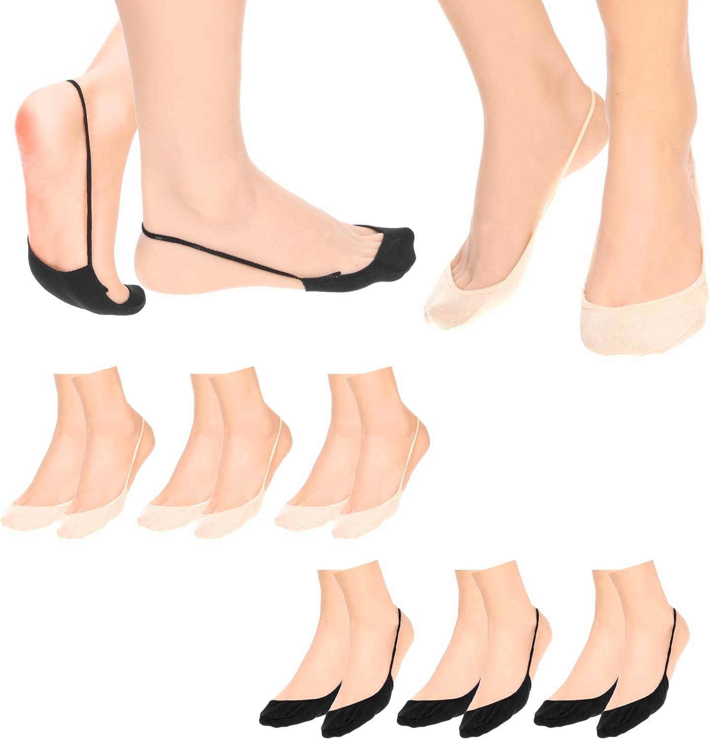 6 Pairs Women's Ultra Low Cut Toe Topper Socks for Heels and Dress Shoes