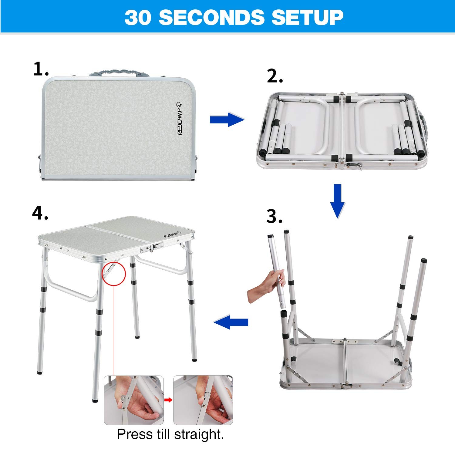 REDCAMP Small Folding Camping Table 2ft, 3 Heights Portable Outdoor Folding T...
