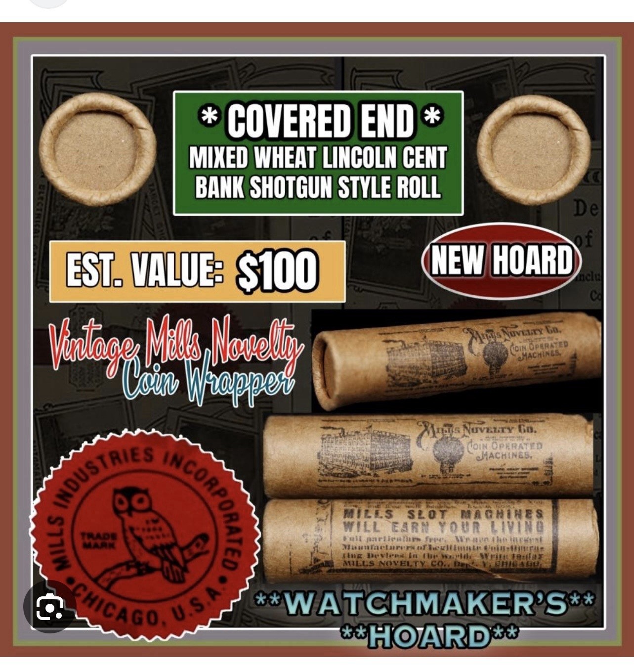 Vintage Unopened Mills Novelty Wheat Penny Coin Roll – SEALED!!!  (1910-1939)