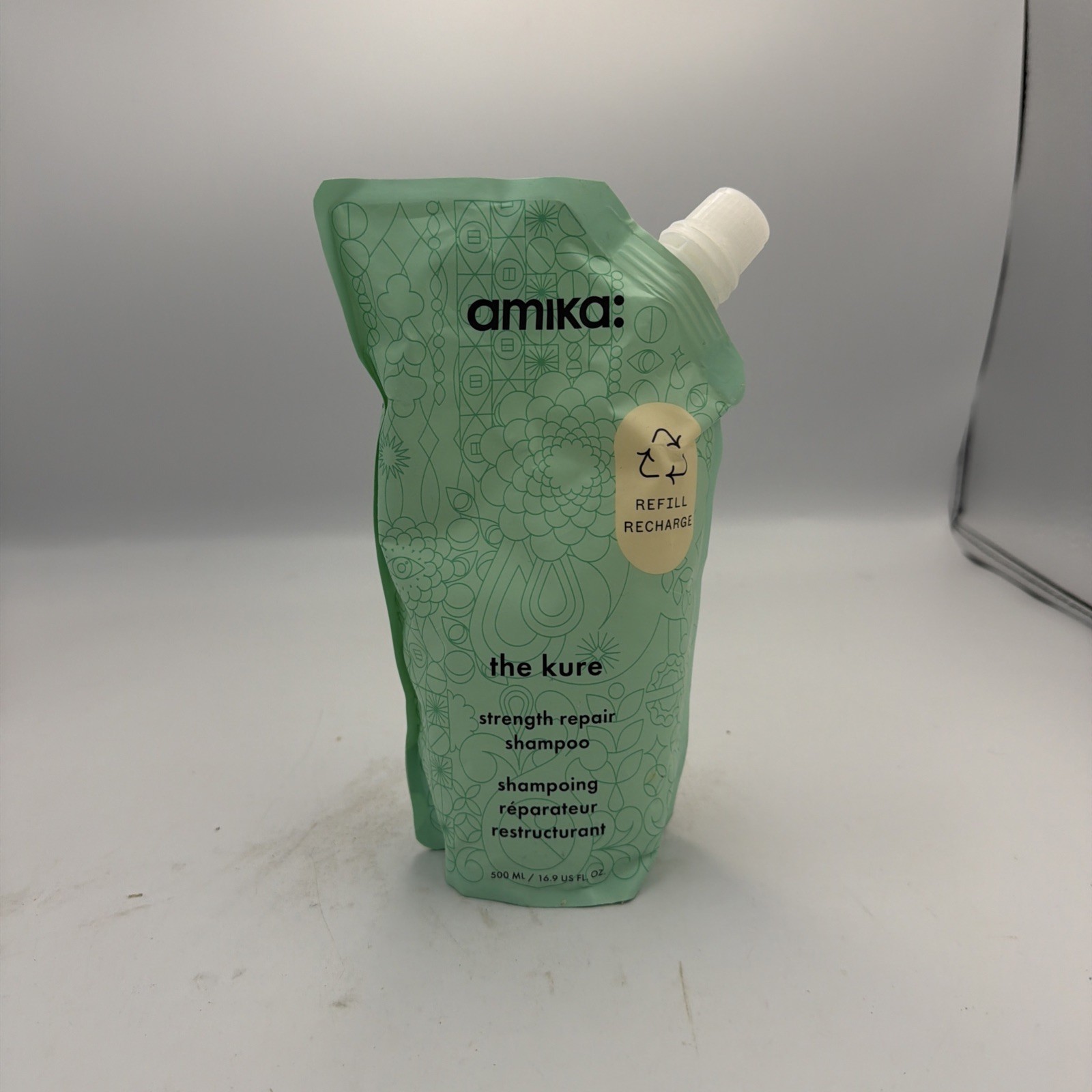 Amika The Kure Repair Shampoo REFILL 500 ML. NEW SEALED  Package Little Dirty