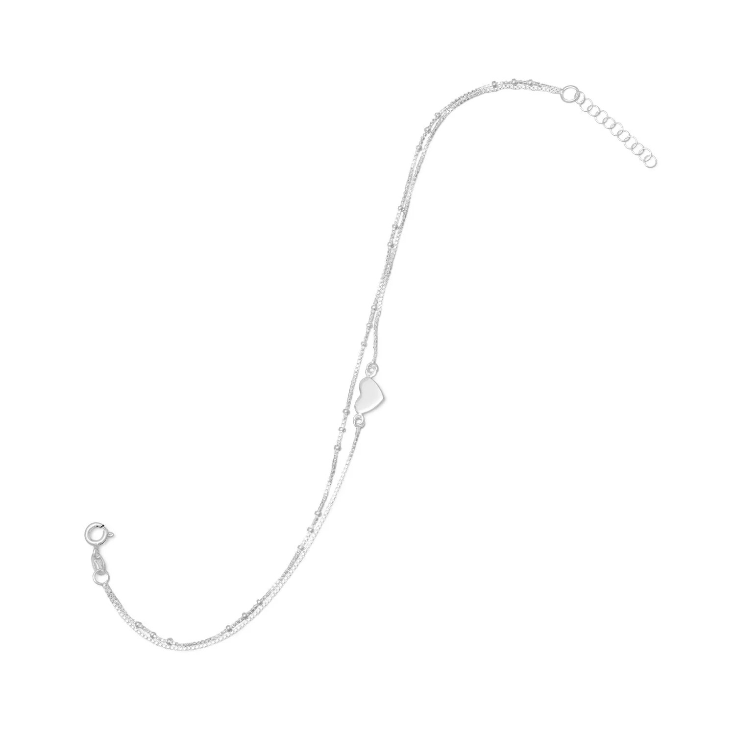 Women's 925 Sterling Silver Double Strand Heart Anklet - Love Day, Valentine's |