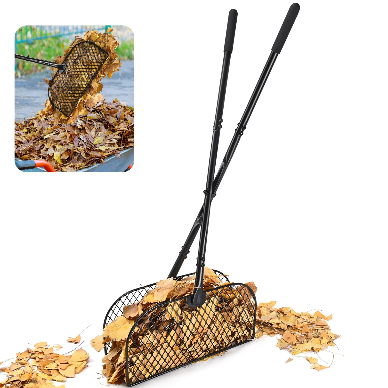 CAROD Leaf Grabber Rake with Long Handle, Lightweight Metal Leaves Rakes, Lea...